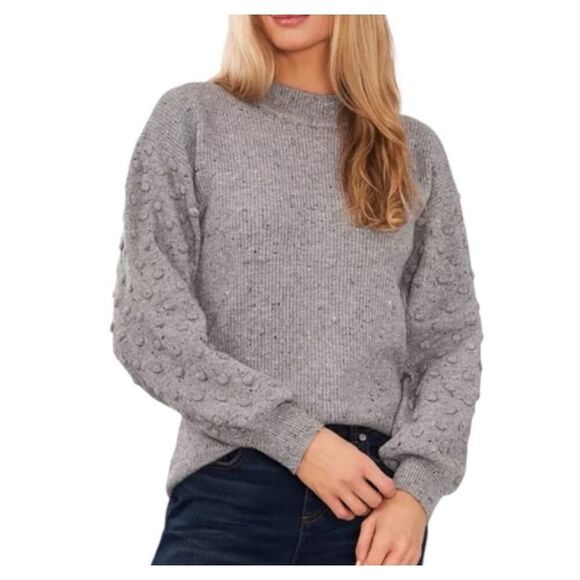 Cece Womens Gray Textured Long Sleeve Round Neck Sweater - Picture 2 of 14